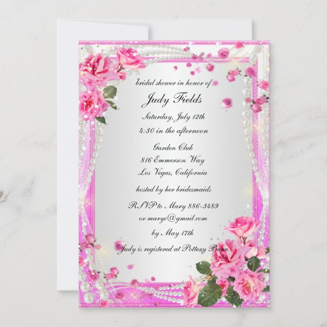 Invitation Roses Et Perles Roses Roses Et Perles Bridal Douch (Devant)