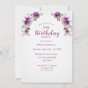 Invitation Roses et Pivoines Aquarelle Fuchsia 30e Anniversai