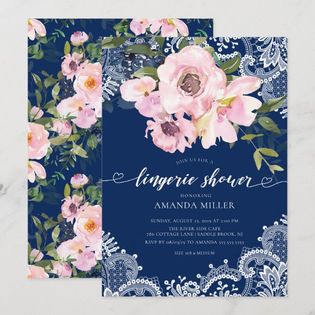 Invitation Roses et pivoines Blush Lace Bridal Lingerie Douch (Devant / Derrière)