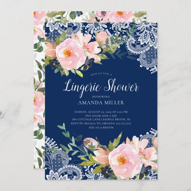 Invitation Roses et pivoines Blush Lace Bridal Lingerie Douch (Devant / Derrière)