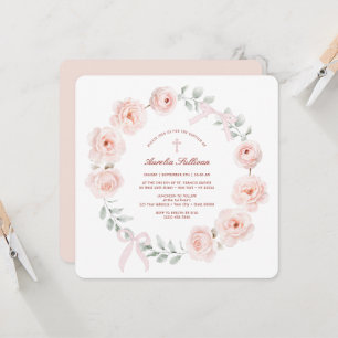 Invitation Roses et vaches Wreath Baptême