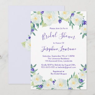 Invitation Roses et Violets blancs Fête des mariées aquarelle