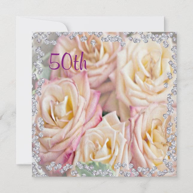 Invitation Roses Exquises & Diamants 50e Anniversaire (Devant)