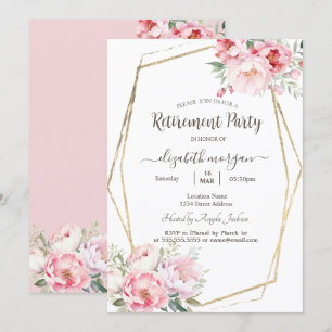 Invitation Roses Fardées Cadre en Or Retraite