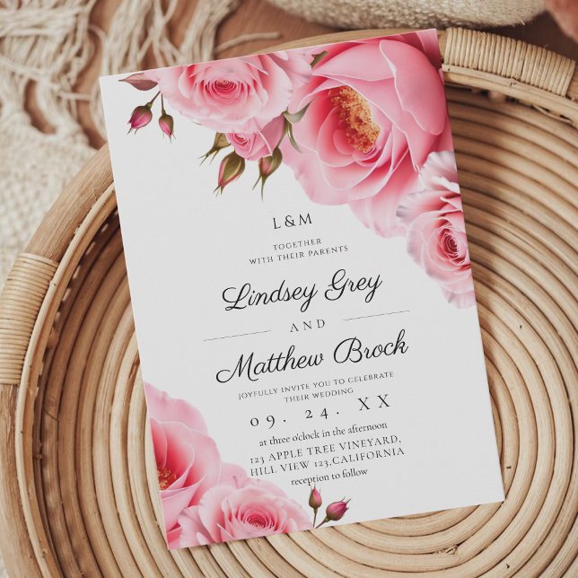Invitation Roses Fardées Rose Florales Modernes Mariage (Créateur téléchargé)