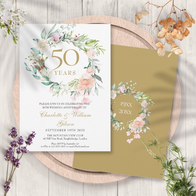 Invitation Roses Fleurales de Mariage et d'Anniversaire de Ma (Any Year Together Wedding Anniversary Roses Floral Invitation)