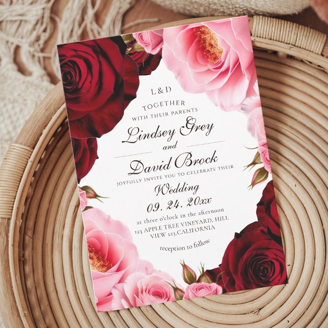 Invitation Roses Fleurs Classiques Élégantes de Mariage (Créateur téléchargé)
