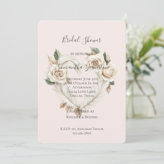Invitation Roses Fleurs de mariage romantiques rose cœur (Debout devant)