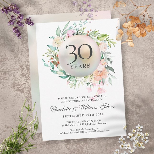 Invitation Roses Fleurs Roses 30e Anniversaire de Mariage Chi (Créateur téléchargé)