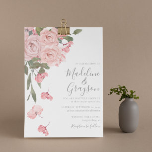 Invitation Roses Florales Aquarelle Rose Clair Mariage