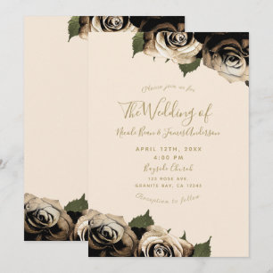 Invitation Roses Florales Glam Or Élégant Mariage Crème Chic