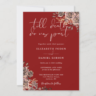 Invitation Roses Florales Gothiques Rouge Sang Mariage