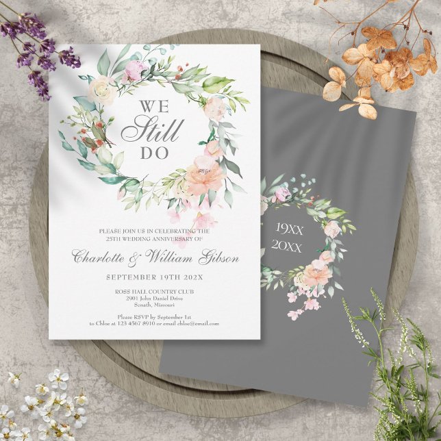 Invitation Roses florales Renouvellement de vœux 25e annivers (Créateur téléchargé)