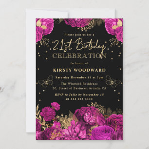Invitation Roses Florales Rose Chaud et Or 21e Anniversaire