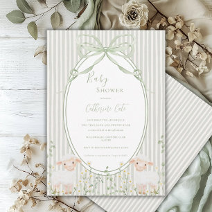 Invitation Roses Florales Sauge Vert Fantaisiste Agneau Mouto