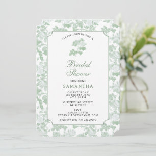 Invitation Roses Florales Vertes Chinoiserie Fête de Mariage