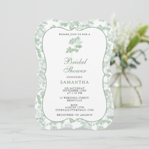 Invitation Roses Florales Vertes Chinoiserie Fête de Mariage