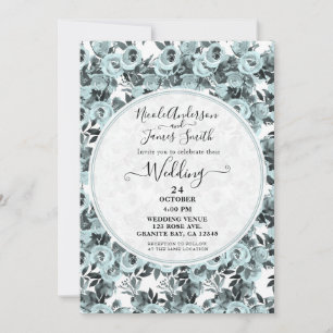 Invitation Roses Florales Vintage Bleu Poussiéreux Cyan Maria