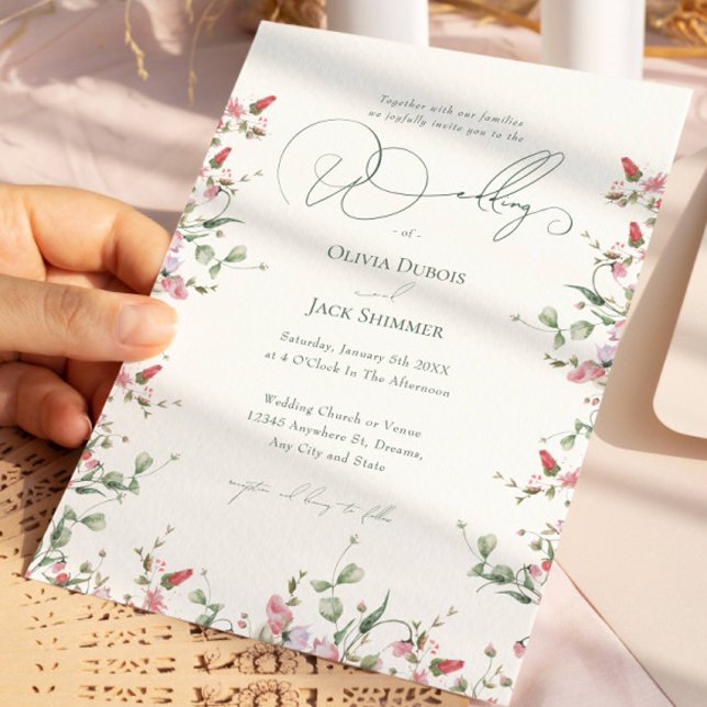 Invitation Roses floraux de Bohême Élégant Mariage de calligr (Créateur téléchargé)