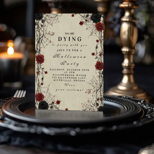 Invitation Roses foncés et webs Halloween la nuit (Créateur téléchargé)