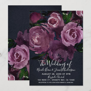 Invitation Roses Fuchsia Foncées Floral Glam Mariage