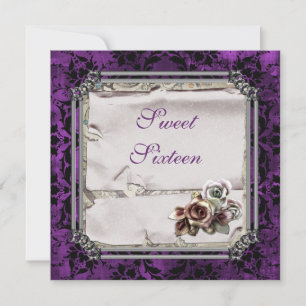 Invitation Roses gothiques & Damassé noir Sweet 16