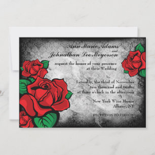 Invitation Roses gothiques de Tattoo sur Damask Arrière - pla