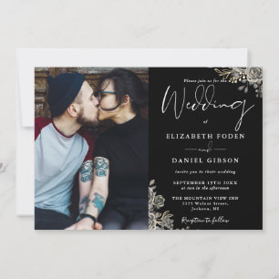 Invitation Roses gothiques noirs et blancs Mariage de photos