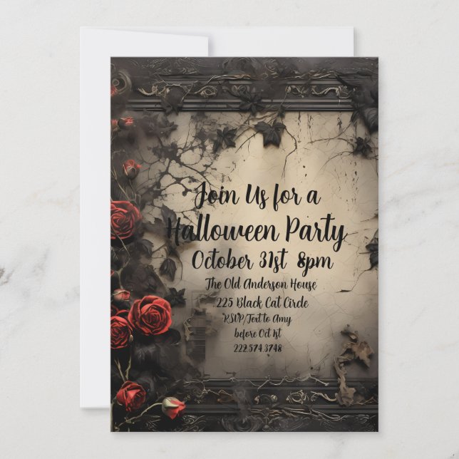Invitation Roses gothiques, Parti d'Halloween (Devant)