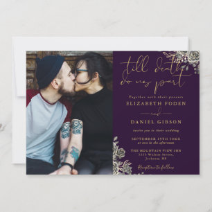 Invitation Roses gothiques Violet Et Or Floral Mariage Photo