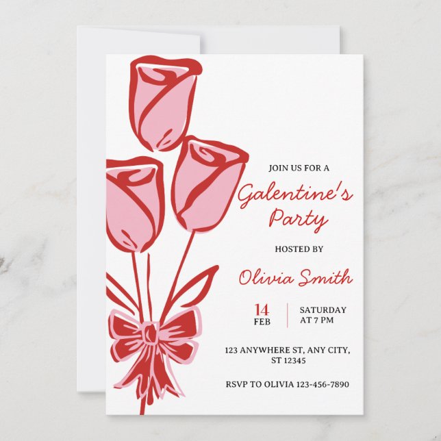 Invitation Roses hand drawn galentines girls night party (Devant)