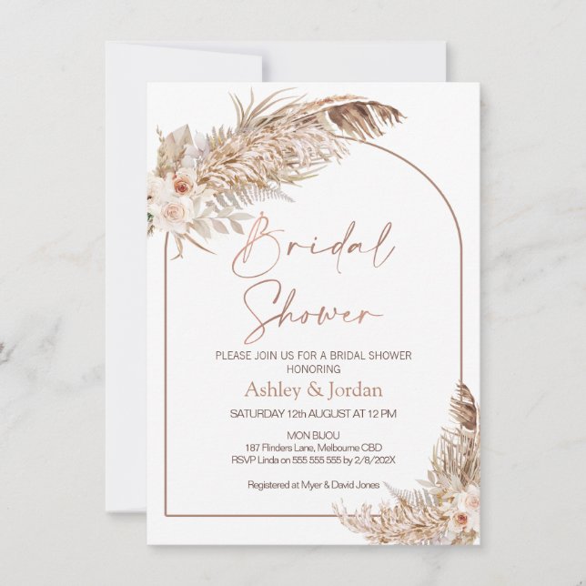 Invitation Roses Herbe des Pampas Arche Terracotte Boho Flora (Devant)