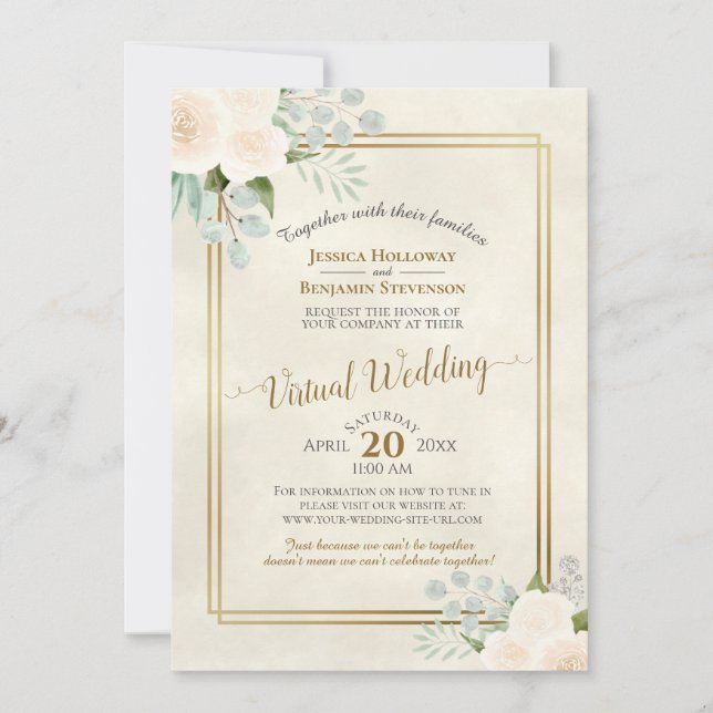 Invitation Roses ivoiriens et Eucalyptus Elegant Mariage virt (Devant)
