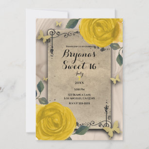 Invitation Roses jaunes anciennes du Vieux Monde papillon Dou