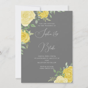 Invitation Roses Jaunes modernes Élégant Mariage gris