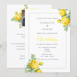 Invitation Roses Jaunes Soleil Floral Élégant Mariage Photo