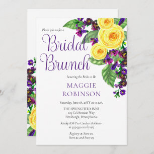 Invitation Roses jaunes   Violets Boho Floral Bridal Brunch