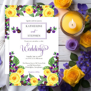 Invitation Roses jaunes  Violets Mariage floral Boho