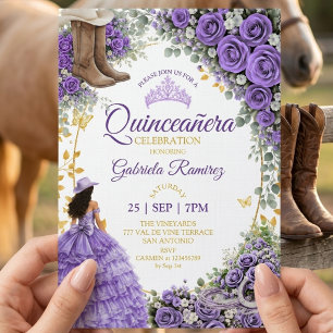 Invitation Roses Lavande Occidentales Fête des Quinze Ans Cou
