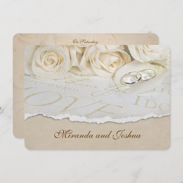 Invitation Roses mariages et anneaux (Devant / Derrière)