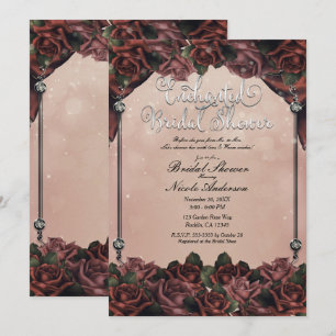 Invitation Roses Marron Rouille Moka Élégant Mariage d'Automn