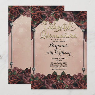 Invitation Roses Marron Rouille Moka Élégantes Quinceañera 15