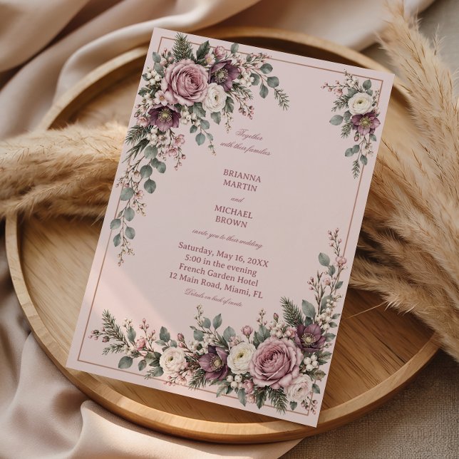 Invitation Roses Mauves Avec Traînées d'Eucalyptus (Créateur téléchargé)