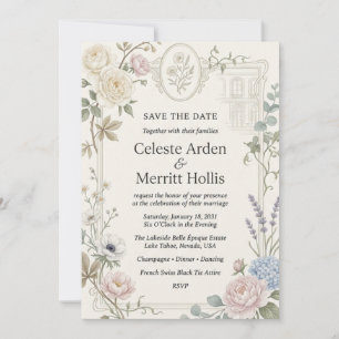 Invitation Roses neutres, Anémones blanches, Pivoines, Hydran