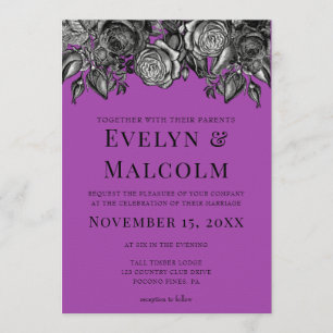 Invitation Roses noir et blanc Mariage électrique violet
