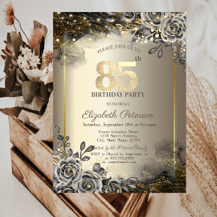 Invitation Roses Noires Élégantes,Guirlande Lumineuse 85e Ann