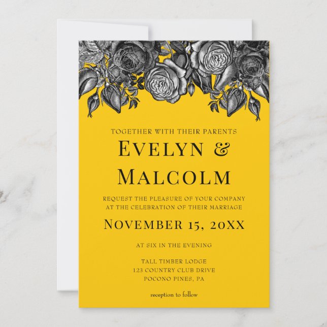 Invitation Roses noires et blanches Mariage Goldenrod (Devant)