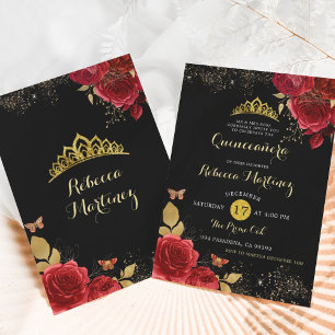 Invitation Roses noires et rouges Fille Florale Mis XV Años