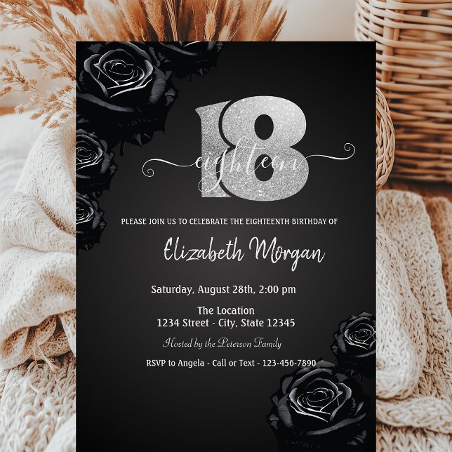 Invitation Roses Noires Gothique 18 Ans (Créateur téléchargé)