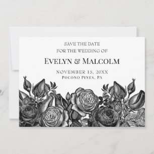 Invitation Roses Noires sur Blanc Enregistrer la Date STD